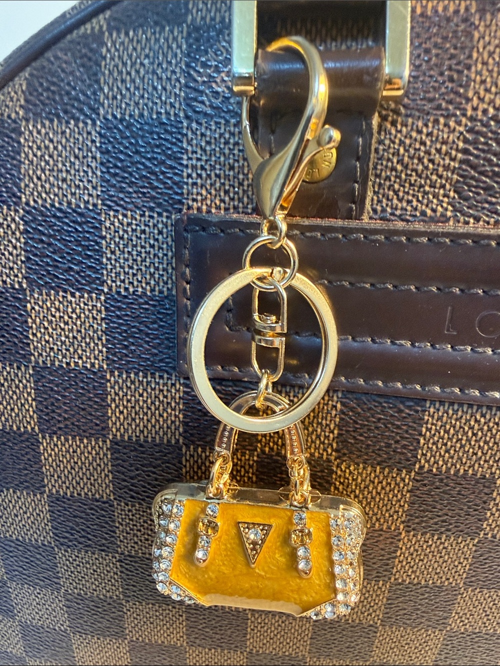 Gold-Tone Keychain Charm with Yellow Mini Handbag Accent